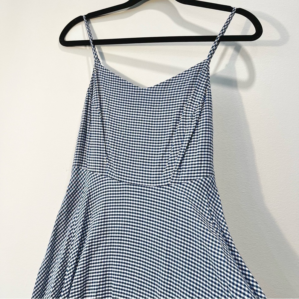 Old Navy Fit Flare Cami Blue White Gingham Smocked Summer Swing Mini Dress Small - Picture 5 of 9
